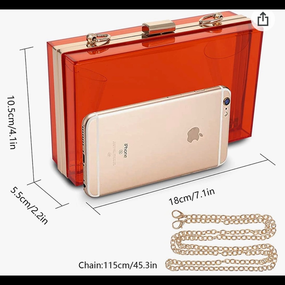 🔥 Women Clear Purse Acrylic Clutch Shoulder Handbag Removable Gold Chain - Picture 2 of 6